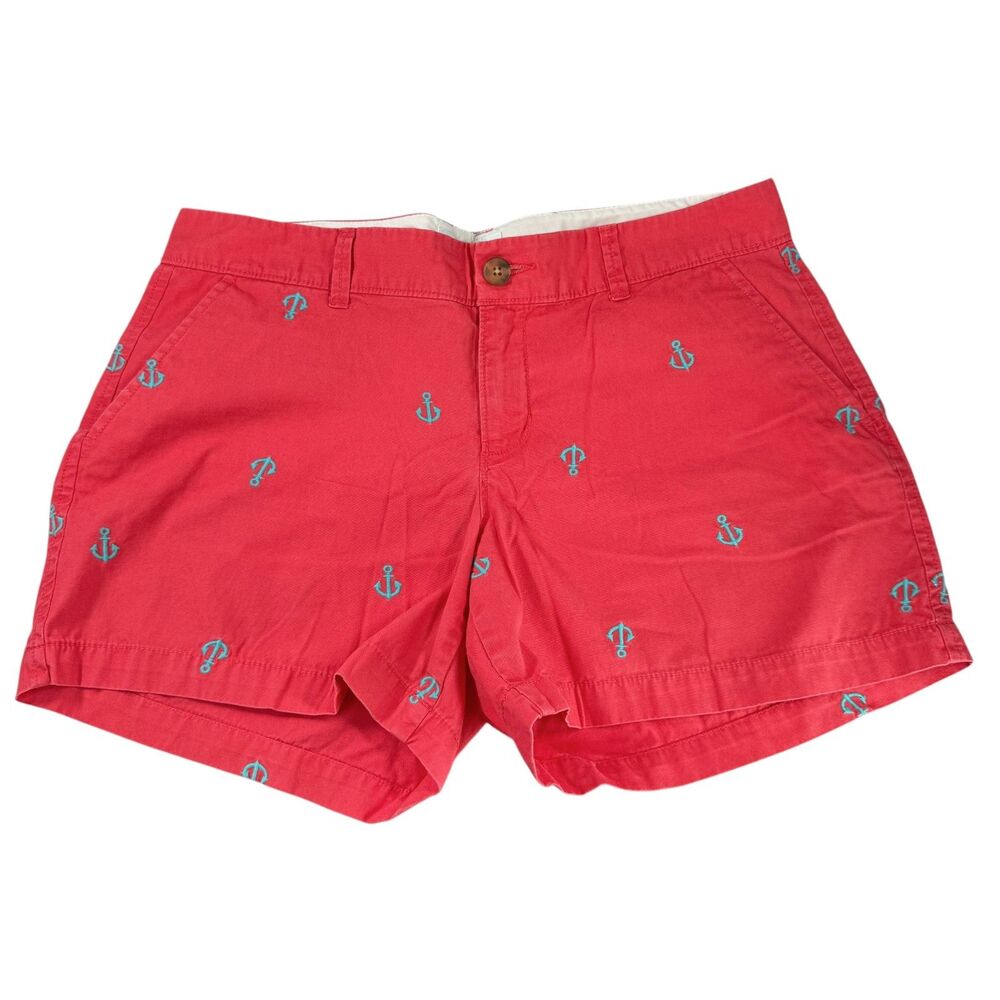 Old Navy Anchor Embroidered Cotton Chino Shorts Red Womens Size 6 Coastal Preppy